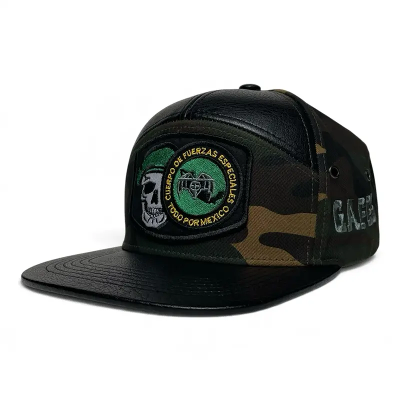 GAFES Mexico Fuerzas Especiales Camo Snapback Hat - Camouflage Design & Skull Emblem Adjustable Mexican Army Hat