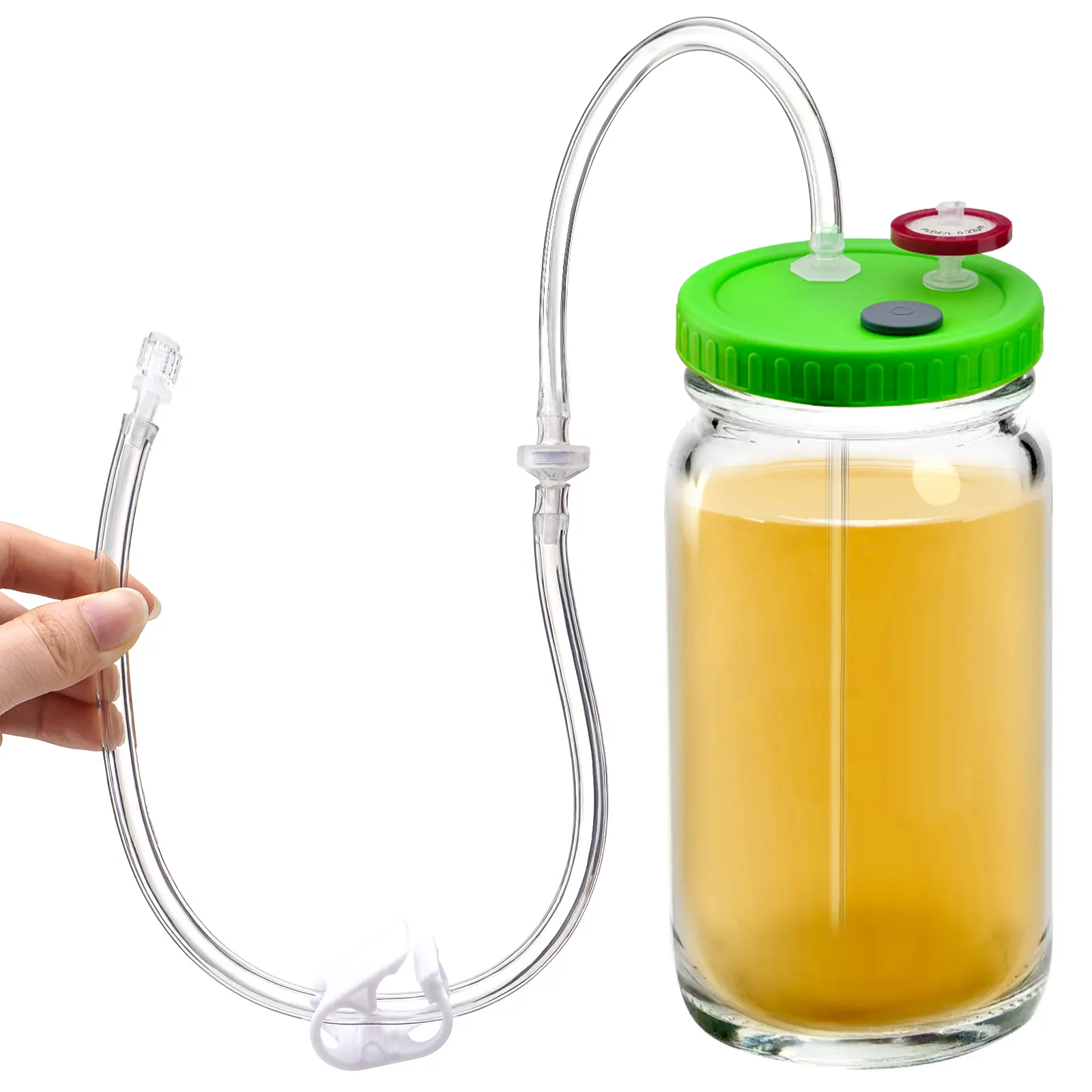 Upgraded Glass Mason Jar Lid with Tubing for Media Extraction, Luer Lock Connection, Reusability & Autoclavability, Sterile Environment Support, Mushroom Growing Mycology Tool (1pc), Check Valve