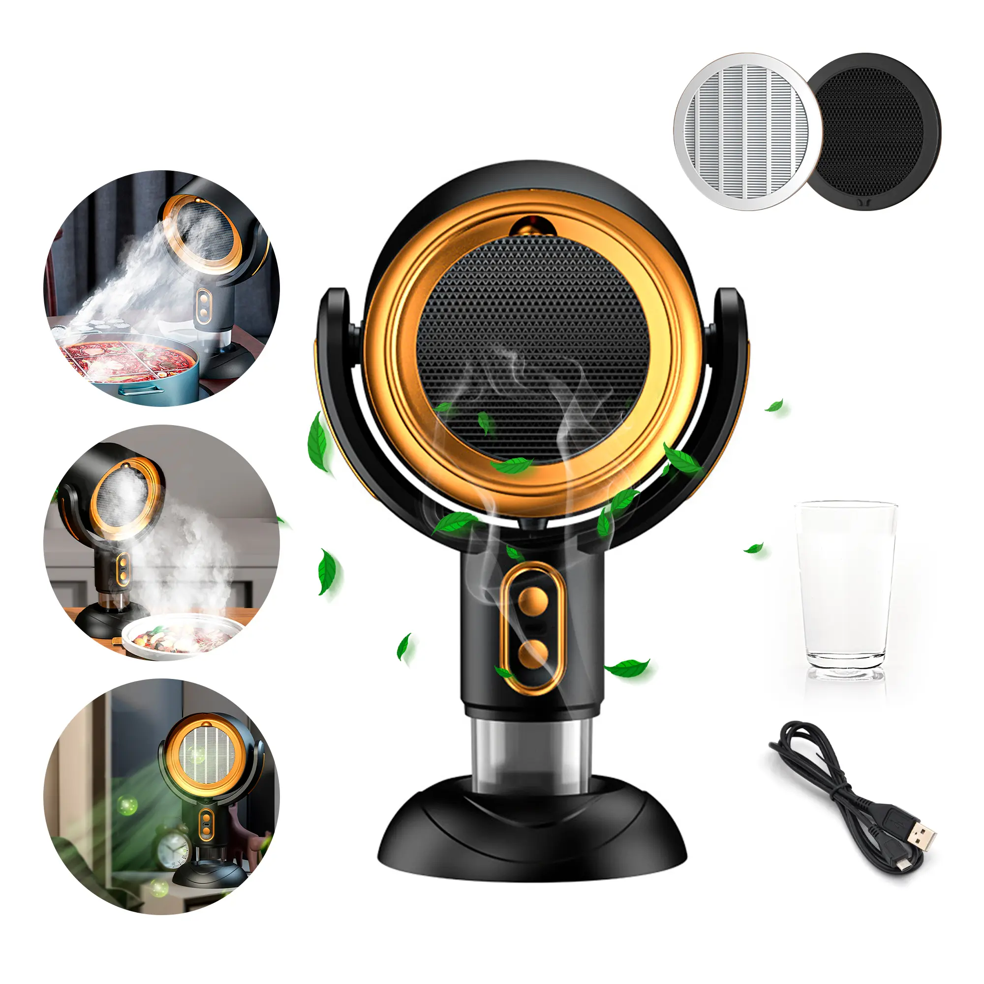 Portable Smoke Purifier For Smoking Indoors, Removable Tabletop Range Hood  and Washable Filter for Indoor BBQ,Hot Pot, Extractor Hood (Gold)