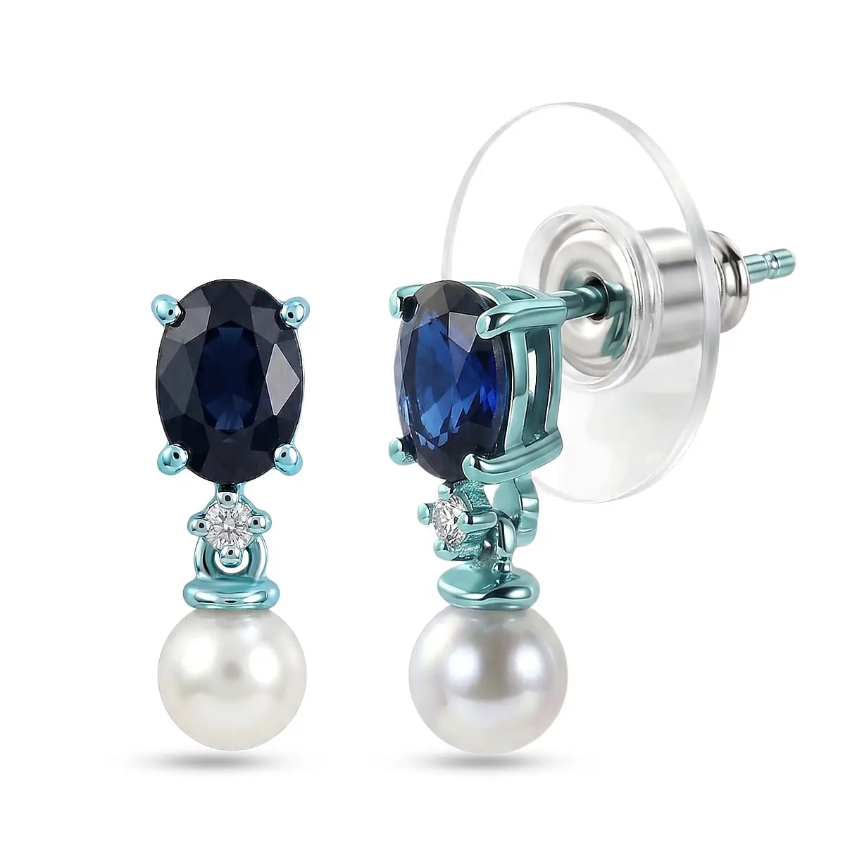 D'Joy Premium Madagascar Blue Sapphire (DF), Multi Gemstone Earrings in Blue E-coat Sterling Silver 1.25 ctw
