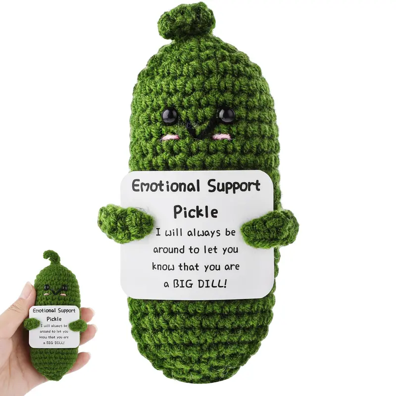 Handmade Knitted Whimsical Pickle Doll - Hand-Stitched Emotional Support Toy, Cute Crochet Pickled Cucumber, Non-Deformable Living Room Ornament, Festive Christmas Gift for Adult Husband/Boyfriend (Home & Party Supplies)