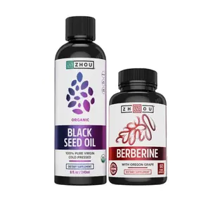 Daily Wellness Duo - Zhou Black Seed Oil Liquid for Adults – Cold-Pressed Black Cumin Seed Oil Supplement with Omega 3-6-9 for Immune, Heart & Digestive Support and Berberine with Oregon Grape
