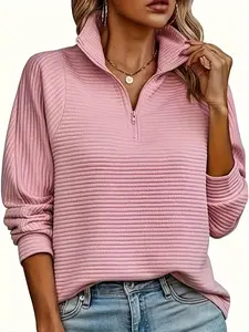 Women's Plain Half Zip Polo Sweatshirt, Casual Long Sleeve Pullover for Spring & Fall, Fashion Women's Top for Daily Wear, Womenswear