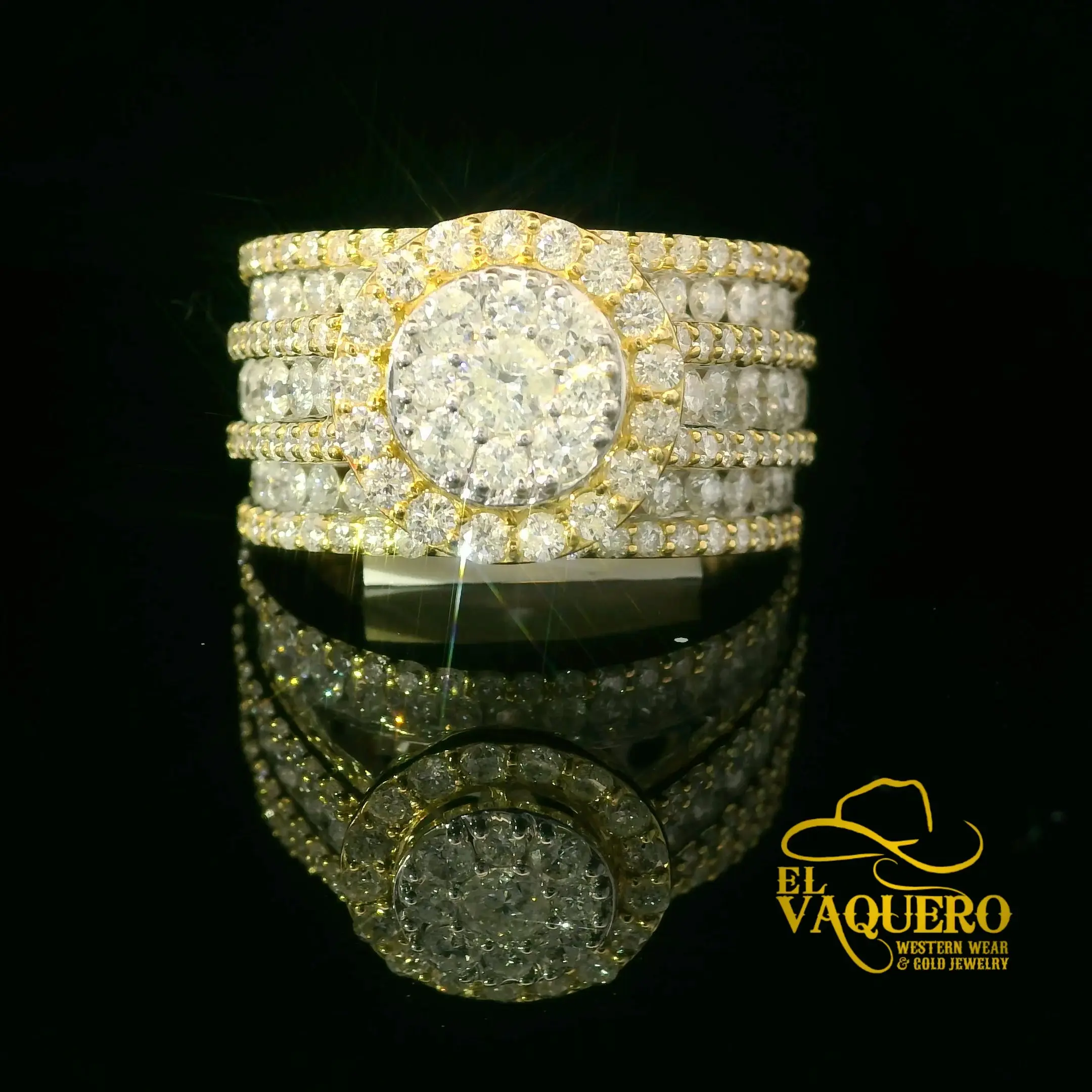 14K Gold Multi-Row Natural Diamond Cluster Ring