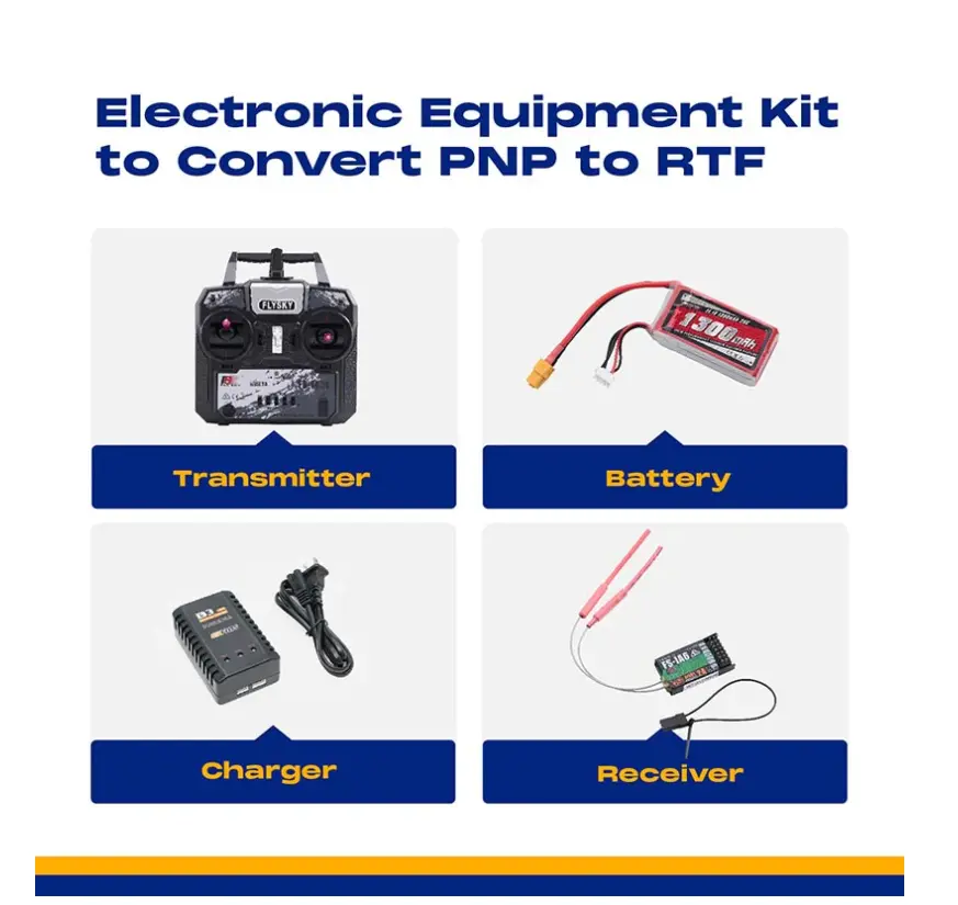 FMS Hobby PNP to RTF Conversion Kit for RC Toys - 11.1V 1300mAh 25C XT60 Plug 6-Cell Battery, Charger, 6-Channel Receiver - Fits 1220mm Ranger V2, Super EZ, 2300mm FOX Electric RC Toy Accessories
