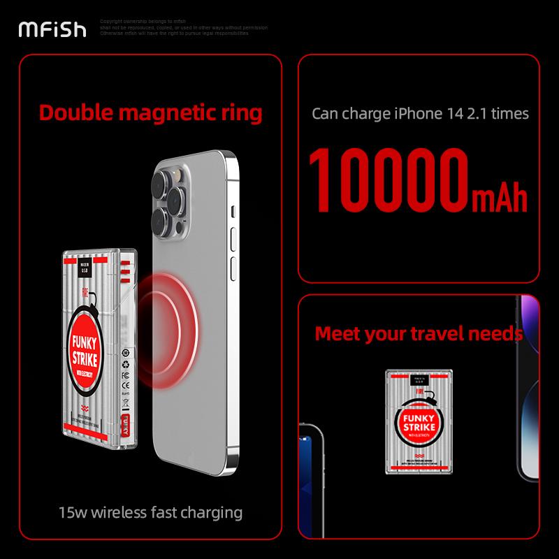 mfish FUNKY STRIKE 10000mAh Wireless Magnetic Power Bank Large Capacity Power Bank for iPhone, Apple, Watch, Headphones Accessories Charging