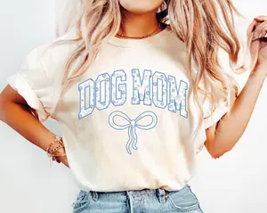 Dog Mom Shirt,  Dog Lover Tshirt For Dog Mama, Mother's Day Shirt, Gift For Mom, Coquette Bow Graphic Tees, Cute Mom Shirt, Ladies Summer Outfits