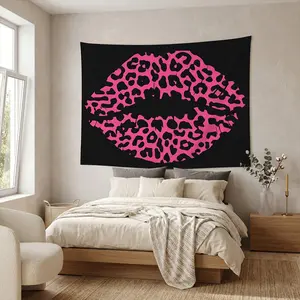 1pc Fashion Lip Print Wall Tapestry, Pink & Leopard Pattern Decorative Fabric Wall Hanging, Soft Polyester Finish For Bedroom, Living Room, Dorm, Girls Room & Glam Party Backdrop, Home Bedroom Decor, Ideal Gift