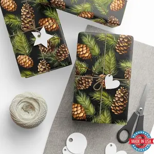 Pine Cone Evergreen Gift Wrap Dark Winter Forest Wrapping Paper Rustic Holiday Style Gift Box Packaging by Agnes Pembroke