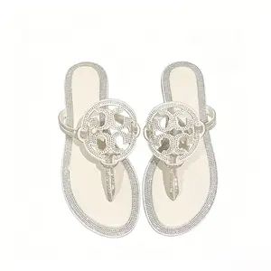 Women's Sparkly Rhinestone Flat Sandals Comfortable Thong Flip Flops Hollow Out Design Non Slip Summer Shoes For Beach Vacation Wedding Party Daily Wear Comfortable All Day Wear Bling Sandals For Women Rhinestone Hollow Out Thong Flip Flops