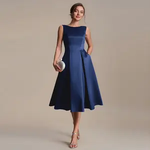 Ever-Pretty 2026 New Trend Satin Sleeveless Ball-Gown Wedding Guest Dress – Boat Neck, Tea-Length & Flattering A-Line Silhouette for Formal Event & Cocktail Party EG02775