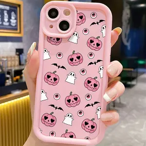 1pc New Halloween Ghost Pink Jack-O'-Lantern Ghost Bat Pattern Magnetic Charging Phone Case for iPhone 16 Pro Max, 15 Plus, 14 Pro, 13, 12, 11 Pro Max, a great gift for girlfriend, boyfriend and family on Christmas and Halloween.