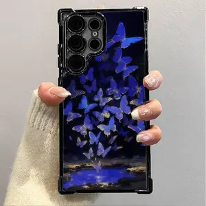Dreamy Blue Butterfly Swarm Art Style Four-Corner Drop ProtectionPhone Case For S22 S23 S24 S25 FE ULTRA PLUS EDGE pad mobile phone protective case #SMYGSJDHD4