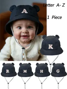 Adorable Baby Hat with Adjustable Strap, Suitable for Infants Ages 0-2 Years, Perfect for Indoor & Outdoor Use, Letter Pattern Design, Bonnet with Bunny Ears, Personalized Cap