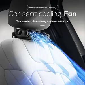 MeMO 2026 CF07 Portable Car Seat Fan with 2000mAh USB Rechargeable Battery, 3-Speed Adjustable Headrest & Backrest Cooling Fan, Leafless Design for Vehicle Comfort, Portable Fan Rechargeable, Travel Comfort Accessory, Lightweight Cooling Unit,