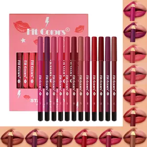 Fit Colors 12Pcs Matte Lip Liner Set Creamy Velvet Lipstick One Step Lips Makeup Kit Waterproof Long Lasting Smooth High Pigmented Lip Pencil for Daily Use