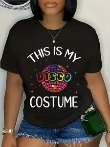 100% Cotton 80s Disco Art For Men Women 70s Ball Costume Disco Dance tee T-Shirt Round Neck Short Sleeve T-Shirt Women's Men Graphic Tee