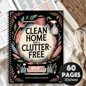 1 Aesthetic ADHD Cleaning Plan Spiral Notebook Planner Notebook - Premium Travel Diary for Home and Office Use, Perfect Gift for Friends and Colleagues - Weekly/Monthly Cleaning List Organizer with Floral Design