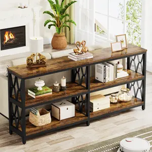 LITTLE TREE 71" Long Sofa Table with Storage Shelves, Industrial 3-Tier Console Table for Living Room, Entryway Table for Hallway, Front Door, Entrance, Foyer