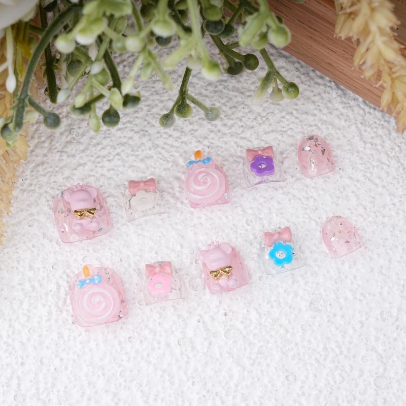Cute Pink Theme Children Press On Nails,Shining Crystal Diamond,Reusable,Novelty Gifts for Kid