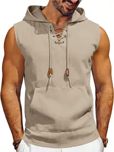 Men's Sleeveless Drawstring Neck Hooded Sports Shirt, Pocket Casual Tank Top, Fitness Workout Vest, Ideal for Gym and Daily Wear, Comfortable and Stylish