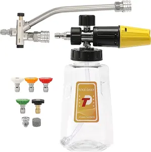 Pressure Washer Foam Cannon with Dual-Connector Accessory, Power Washer Double Tip Attachment For Soap Cannon, 5 Pressure Washer Sprayer Nozzles, 1/4" Quick Connect