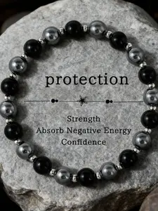 Black Tourmaline & Hematite Beaded Bracelet, Natural Stone Energy Protection Grounding Shield, Unisex Fashion Jewelry, Ideal Daily Wear Spiritual Gift Always