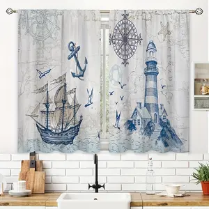 2pcs Ocean Beach Seashell Starfish Kitchen Printed  Small Short Cafe  Rod Pocket Bathroom  Treatments Tiers Kitchen Living Room Office Bedroom Home Decor 39.9x27.5 Inch LW504CL3 casual party decoration curtain high ceiling room decor set inganchos