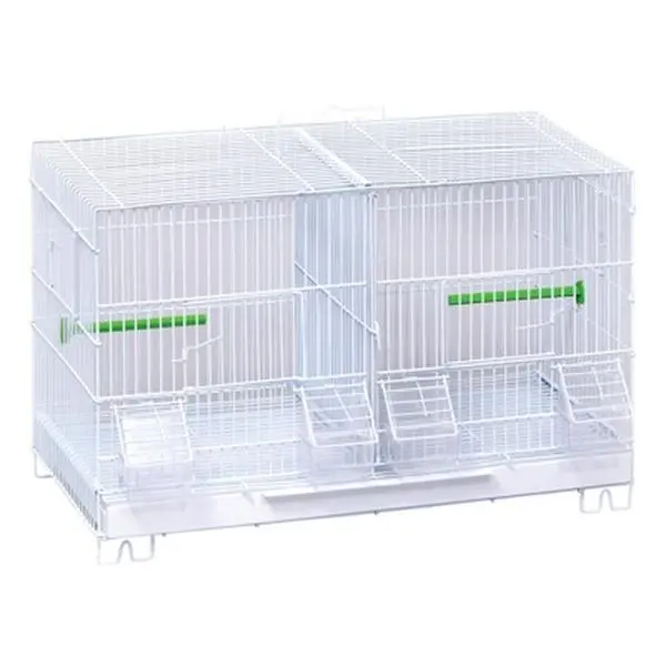 Prevue Pet Products SPF060 Breeder Bird Cage - Finch Breeding-Ready, White Plastic, Compact Wire Mesh, Easy Cleaning, Clean Pullout Tray, Stackable Legs, 23.25x10.5x14in, 2 Food/Water Cups, Removable Divider, Nesting Box Included, Clean Tray Pullout