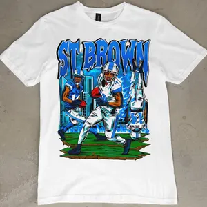 Amon-Ra St. Brown Graphic Tee, Menswear Crew Neck Football Streetwear T-Shirt, Unisex Casual Regular Fit Cotton Tops, Good Vintage Hip-Hop Bold Retro Apparel, Men Round Neck Y2K Sports Tees