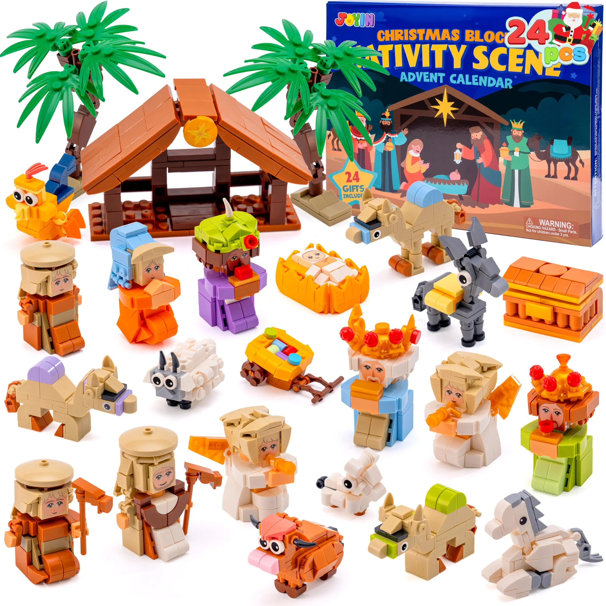 2025 Christmas Advent Calendar Building Blocks, 24 Days Christmas Themed Nativity Building Blocks, Xmas Party Favor Supplies for Boys Girls, Kids Xmas Fun Gifts, Countdown Calendar