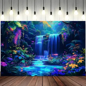 Bohemian Enchanted Forest Tapestry - Vibrant Jungle Scene with Waterfall, Flowers & Butterflies, 100% Polyester Wall Hanging for Dreamy Bedroom & Home Decor, Tropical Theme Decor | Lush Jungle Design | Detailed Imagery, Jungle Theme Decorations