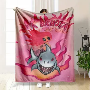 Mermaid and Shark Flannel Blanket La Bichota Graphic Pattern Super Soft Lightweight Plush Texture Cozy Fleece Throw Perfect for Bedroom Bedding Living Room Sofa Nap Outdoor Camping Warm Travel Companion Unique Gift for Friends and Holiday Home Decor