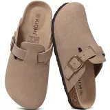 KIDMI Genuine Suede Clogs for Women Men Cork Footbed Mules Potato Shoes Arch Support, Comfortable, Leather Round Toe Slip On, Fall, Casual, Indoor Outdoor, Non-slip Rubber Sole, Adjustable Metal Buckle,Walking Shoes