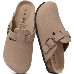 KIDMI Genuine Suede Clogs for Women Men Soft Cork Footbed Leather Mules Comfort Potato Shoes with Arch Support Outdoor Nonslip Walking Shoes