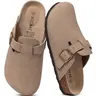 KIDMI Genuine Suede Clogs for Women Men Cork Footbed Mules Potato Shoes Arch Support, Comfortable, Leather Round Toe Slip On, Fall, Casual, Indoor Outdoor, Non-slip Rubber Sole, Adjustable Metal Buckle,Walking Shoes