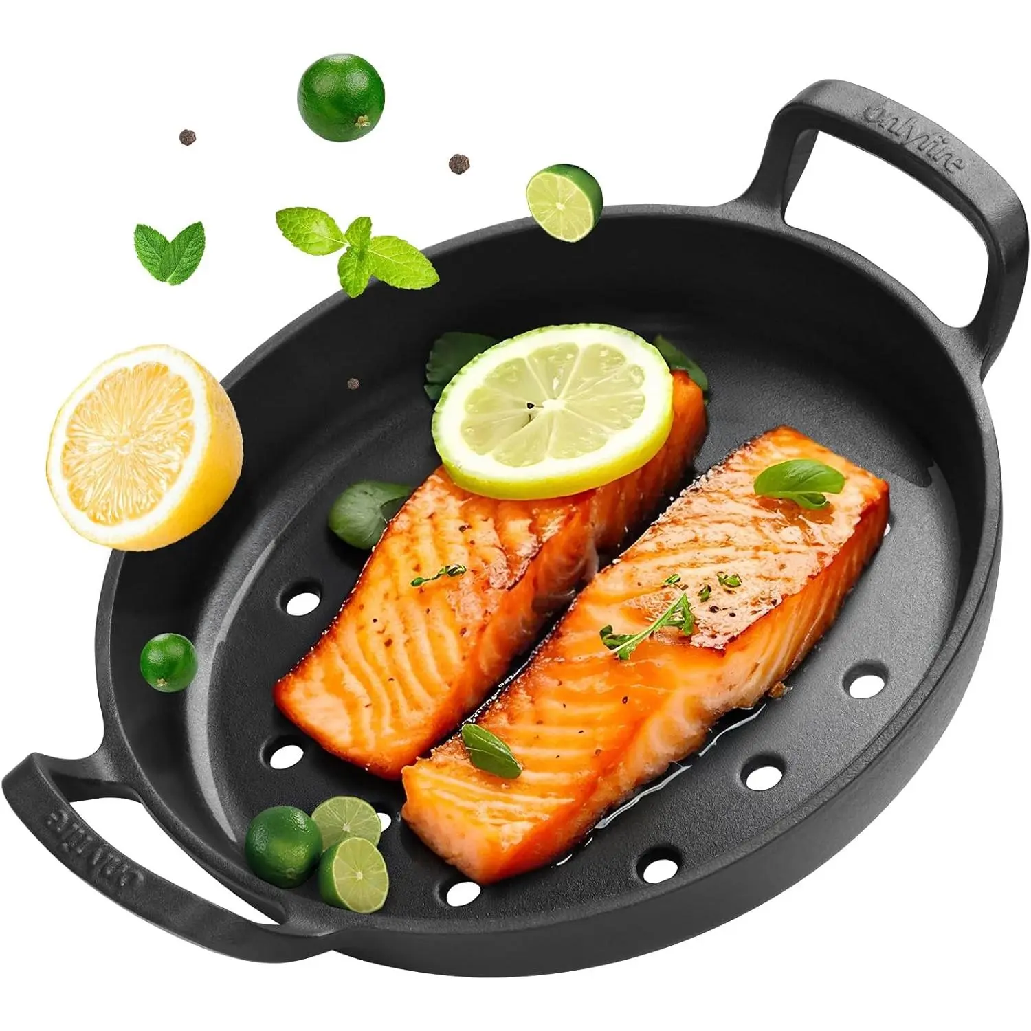 Pre-Seasoned Cast Iron Skillet, Frying Pan with Nonstick Perforated Grill Surface and Dual Handles, 10 Inch Cast Iron Pan - Compatible With  Stovetops - Oven Safe & Rust Resistant