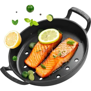Pre-Seasoned Cast Iron Skillet, Frying Pan with Nonstick Perforated Grill Surface and Dual Handles, 10 Inch Cast Iron Pan - Compatible With  Stovetops - Oven Safe & Rust Resistant