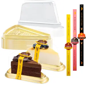 50 Pack Cake Slice Containers, Clear Plastic Cake Containers Disposable Cheesecake Containers Individual Cake Pie Slice Boxes with Lids for Small Pies Snack Dessert - Bonus 50 Pcs Stickers