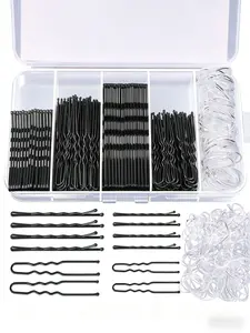 Teenitor 300pcs Hair Pins Bobby Pins, 100 Bobby Pins 2" 2.75", 100 Clear Hair Bands Kit, U Pins for Buns, Hair Clip, All Seasons