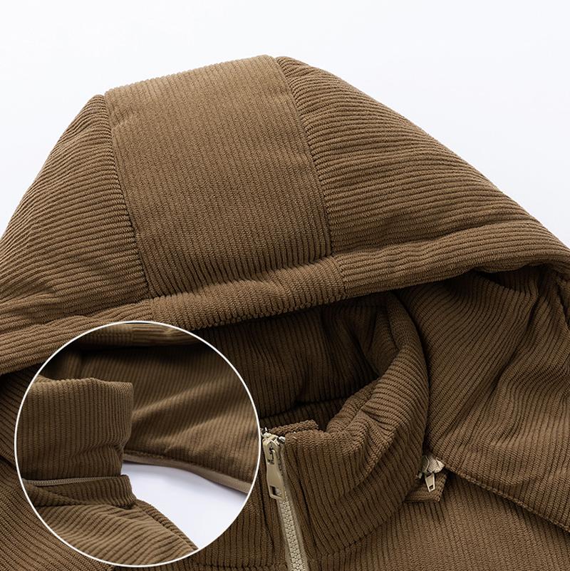 Men's winter hooded casual fluffy wool-lined cotton jacket with detachable pocket cap, warm color-block cotton coat suitable for various occasions such as daily casual wear and weekend outings. style