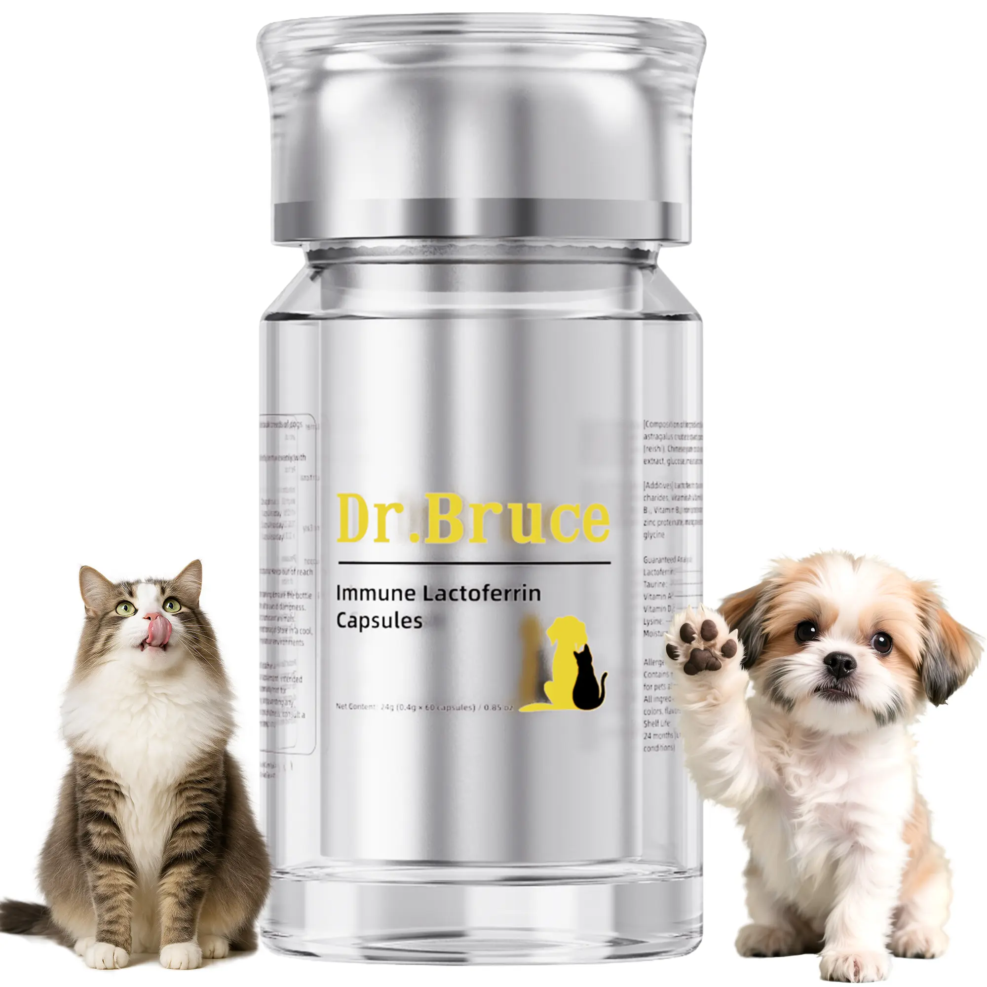 Dr.Bruce Immune Lactoferrin Capsules for Dogs & Cats, All-in-One Respiratory & Immune Support Supplement, Gentle Gut Friendly Formula, Safe for Kittens Adult and Senior Pets