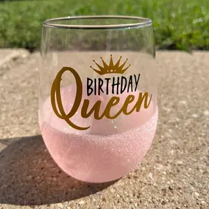 Birthday Queen glitter wine glass!
