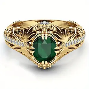 Emerald plated 14k gold ring, luxurious fashion trend simulation diamond engagement ring