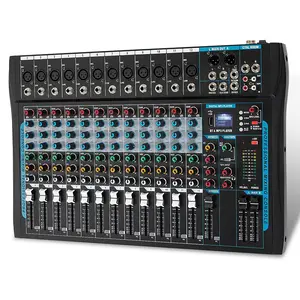 12 channel audio Interfacer sound board mixer DJ mixer 16-bit DSP effect USB audio mixer + 48V Phantom Power Bluetooth mixer for karaoke studio streaming recording, live streaming