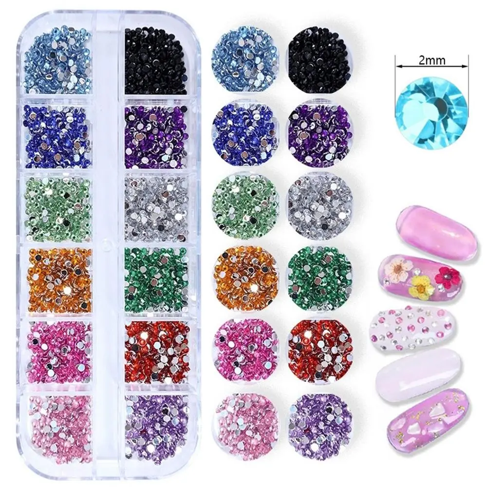 ✨ Acrylic Nail Rhinestones in 12-Grid Box, 2mm Mini Colorful/White Nail Gemstones Decoration, Essential Decorative Accessories for Nail Salons and Home DIY, Acrylic Nail Art Supplies, Nail Art Products