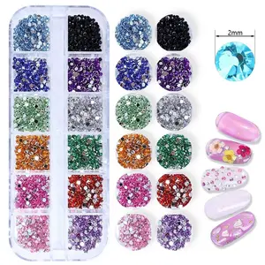 ✨ Acrylic Nail Rhinestones in 12-Grid Box, 2mm Mini Colorful/White Nail Gemstones Decoration, Essential Decorative Accessories for Nail Salons and Home DIY