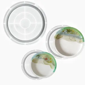 Set of 3 Round Tray Molds - 11'', 8'', 6'' Resin & Silicone Tray Molds with Edges & Sides for Resin Casting