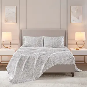 Madison Park Essentials MPE20-999 66 x 96 x 0.13 in. Printed Satin Sheet Set, Gray Leopard - Twin Size