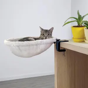 Desktop cat hammock, rotating and comfortable, stable double clips, supports 45 lbs, breathable and easy to use, simple installation, sturdy and durable, perfect companion for office work and gaming!